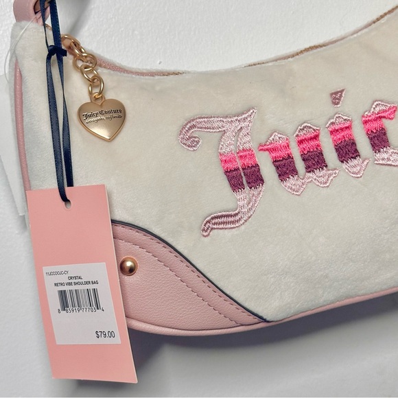 Juicy Couture Y2K Crystal Retro Vibe Shoulder Bag in Pink and Off White - Picture 2 of 8